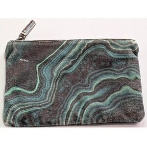 VIDA Pouch Bag Womens Small Teal Green Excellent Abstract Geode Canvas Clutch
